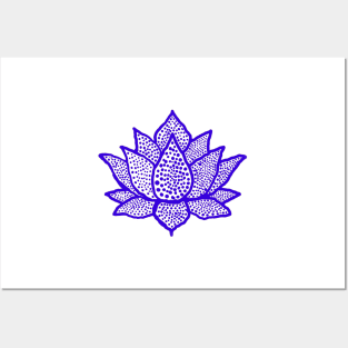 Navy blue spotted lotus flower Posters and Art